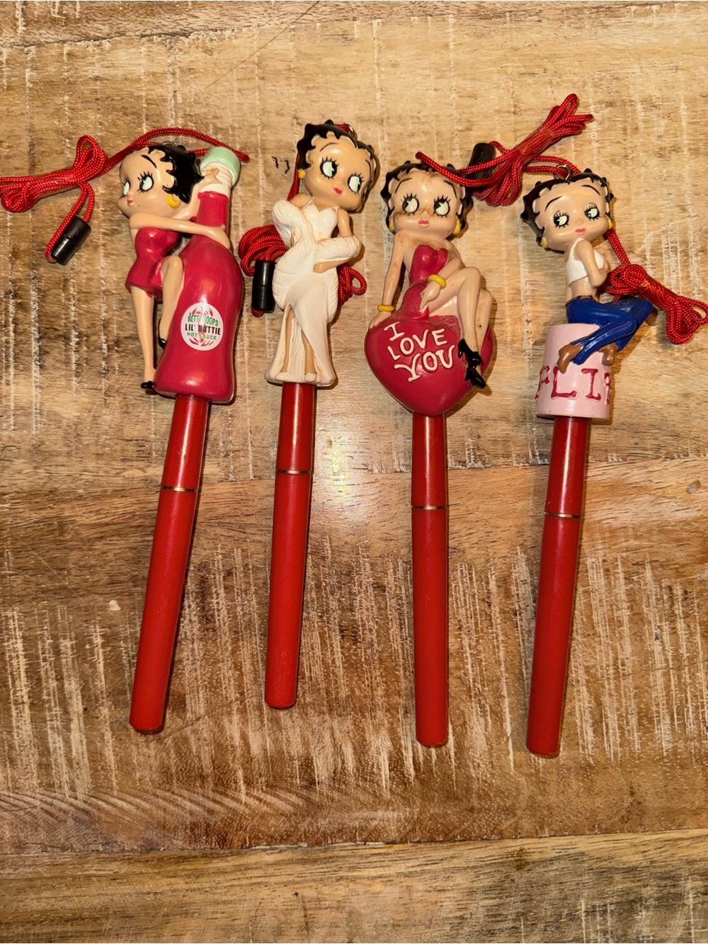 Betty Boop Red and White Novelty Pen Toppers - Set of 4